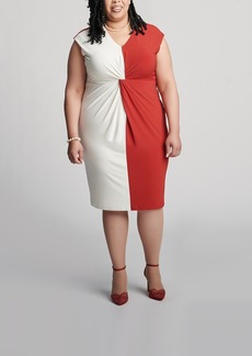 Kasper Women's Twisted-Front Colorblocked Cap-Sleeve Dress - Crimson/cream