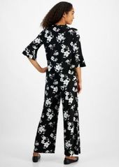 Kasper Womens V Neck Floral Flutter Sleeve Top Pull On Ankle Pants