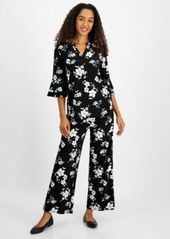 Kasper Womens V Neck Floral Flutter Sleeve Top Pull On Ankle Pants