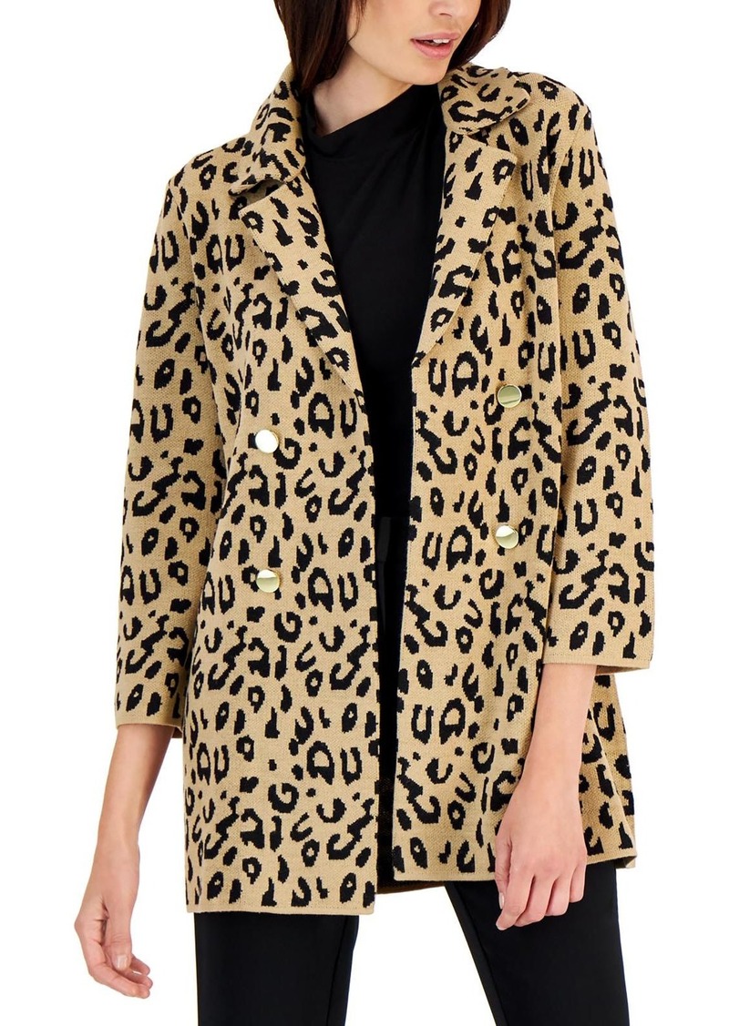 Kasper Womens Animal Print Collared Open Front