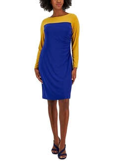 Kasper Womens Color Block Midi Shift Dress