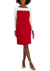 Kasper Womens Color Block Midi Shift Dress