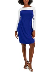 Kasper Womens Color Block Midi Shift Dress