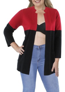Kasper Womens Colorblock Open Front Cardigan Sweater