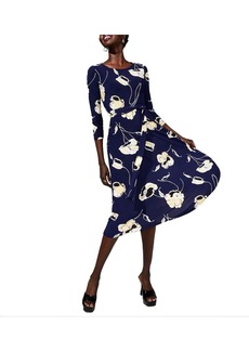Kasper Womens Floral Midi Fit & Flare Dress