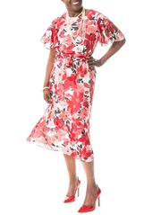 Kasper Womens Floral Print Calf Midi Dress