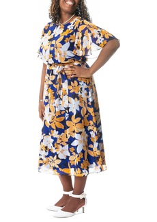 Kasper Womens Floral Print Calf Midi Dress