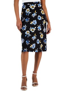 Kasper Womens Floral Print Knit Midi Skirt