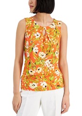 Kasper Womens Floral Stretch Keyhole ront Pullover Top
