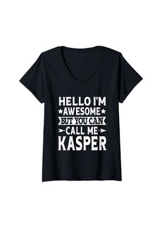 Womens Kasper Surname Call Me Kasper Family Team Last Name Kasper V-Neck T-Shirt