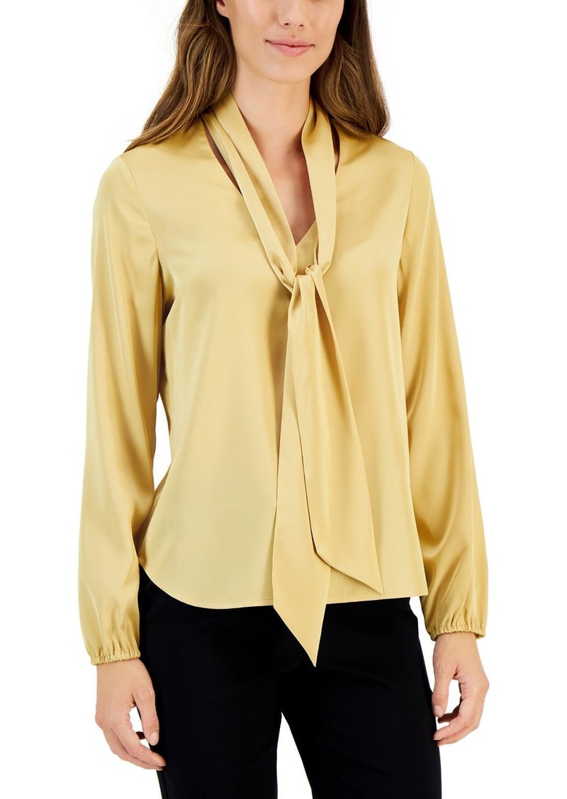 Kasper Womens Long Sleeve Tie Neck Blouse