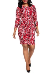 Kasper Womens Printed Gathered Bodycon Dress