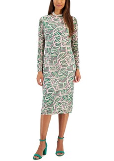 Kasper Womens Printed Pleated Sheath Dress