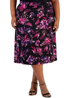 Kasper Womens Printed Pull On Midi Skirt