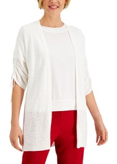 Kasper Womens Rouched Open Front Cardigan Sweater