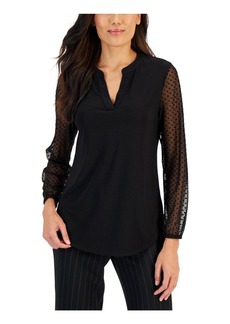 Kasper Womens Sheer Sleeve Dotted Pullover Top