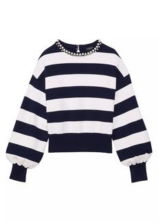 Kate Spade Awning Stripe Imitation-Pearl-Embellished Sweater