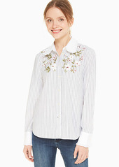 Kate Spade Embroidered Stripe Ruffle Top