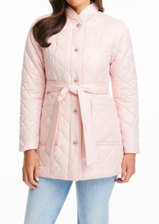 kate spade new york belted quilted coat in Champagne Pink at Nordstrom
