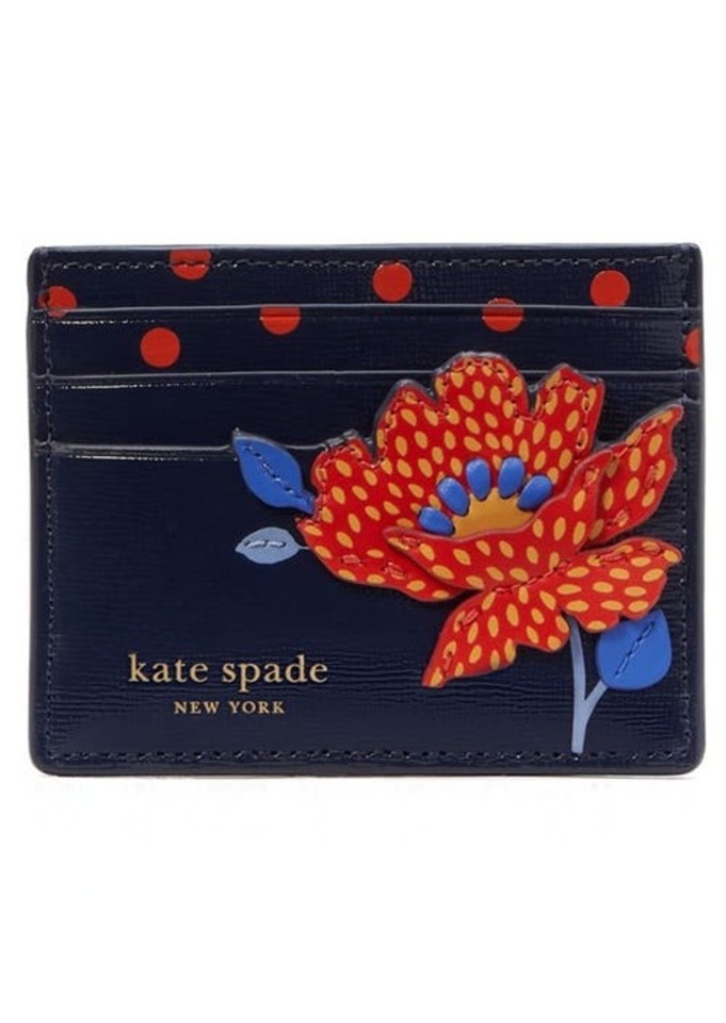 Kate Spade New York dottie bloom flower appliqué leather card holder