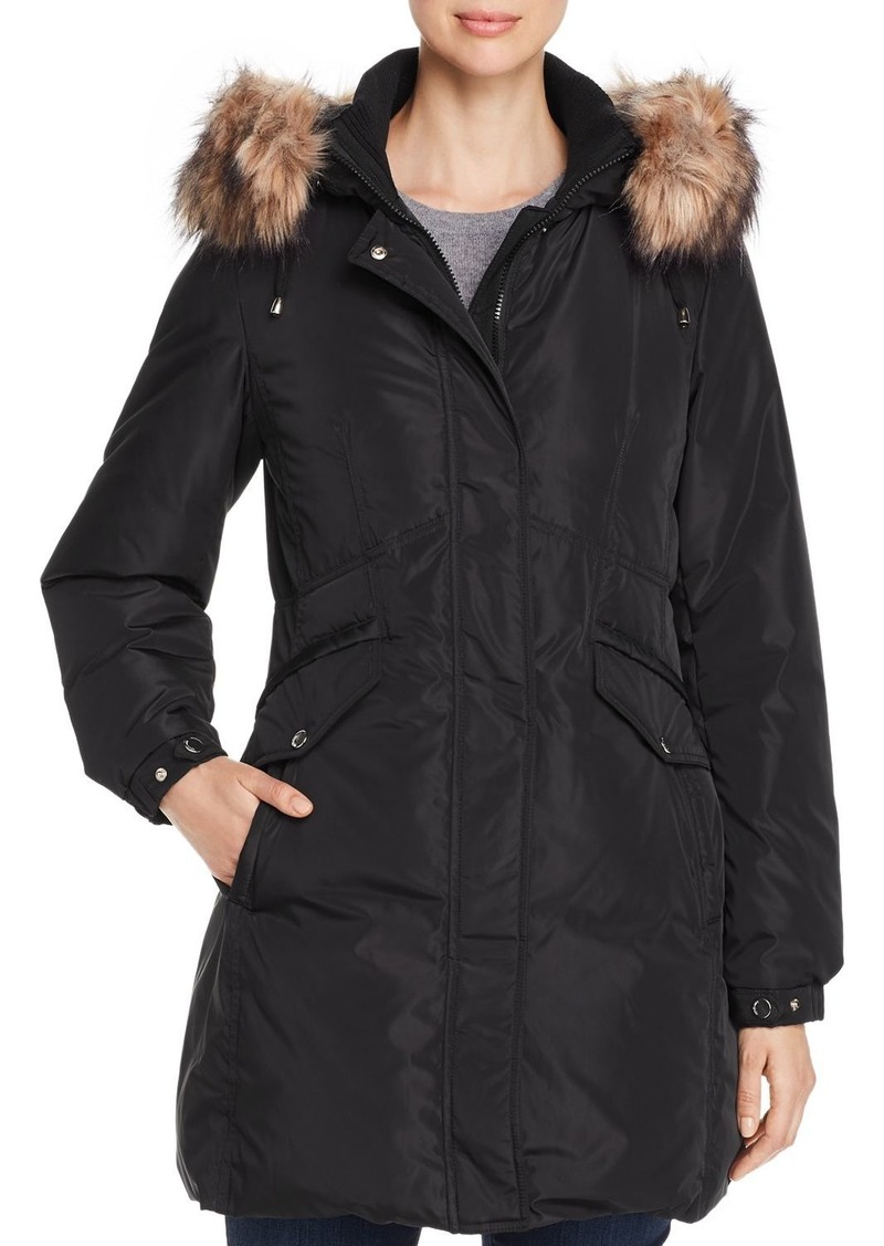 kate spade new york faux fur trim hooded puffer coat