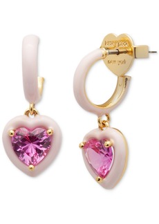 Kate Spade New York Gold-Tone Color-Coated Stone Heart Charm Hoop Earrings - Pink.