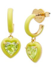 Kate Spade New York Gold-Tone Color-Coated Stone Heart Charm Hoop Earrings - Pink.