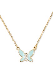 "Kate Spade New York Gold-Tone Cubic Zirconia & Colored Butterfly Pendant Necklace, 16"" + 3"" extender - Pink."
