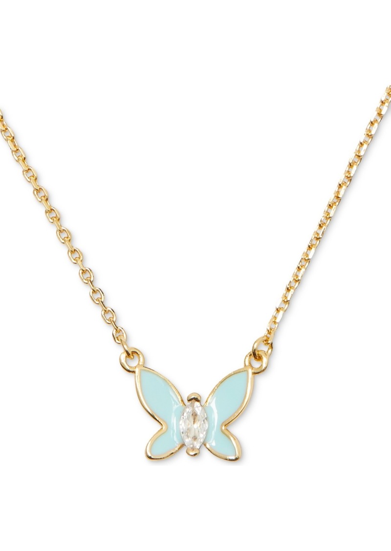 "Kate Spade New York Gold-Tone Cubic Zirconia & Colored Butterfly Pendant Necklace, 16"" + 3"" extender - Turquoise"