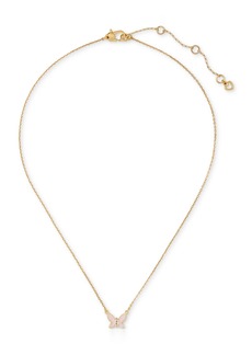 "Kate Spade New York Gold-Tone Cubic Zirconia & Colored Butterfly Pendant Necklace, 16"" + 3"" extender - Pink."