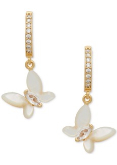 Kate Spade New York Gold-Tone Cubic Zirconia & Mother-of-Pearl Butterfly Charm Huggie Hoop Earrings - White Multi