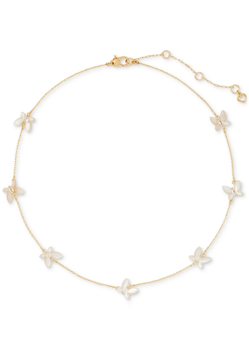 "Kate Spade New York Gold-Tone Cubic Zirconia & Mother-of-Pearl Butterfly Scatter Necklace, 16"" + 3"" extender - White Multi"