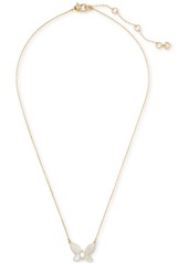 "Kate Spade New York Gold-Tone Cubic Zirconia & Mother-of-Pearl Butterfly Statement Pendant Necklace, 18"" + 3"" extender - White Multi"