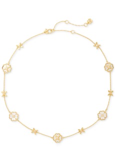 "Kate Spade New York Gold-Tone Cubic Zirconia & Mother-of-Pearl Flower Collar Necklace, 16"" + 3"" extender - Cream/gold"