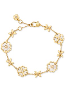 Kate Spade New York Gold-Tone Cubic Zirconia & Mother-of-Pearl Flower Flex Bracelet - Cream/gold