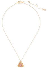 "Kate Spade New York Gold-Tone Cubic Zirconia Frog Mini Pendant Necklace, 16"" + 3"" extender - Pink."