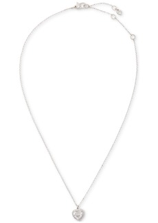 "Kate Spade New York Cubic Zirconia Heart Halo Pendant Necklace, 16"" + 3"" extender - Clear/silver."