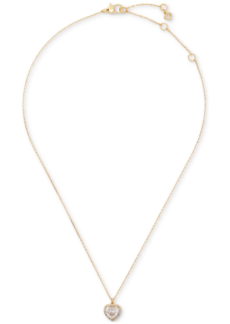 "Kate Spade New York Cubic Zirconia Heart Halo Pendant Necklace, 16"" + 3"" extender - Clear/gold."