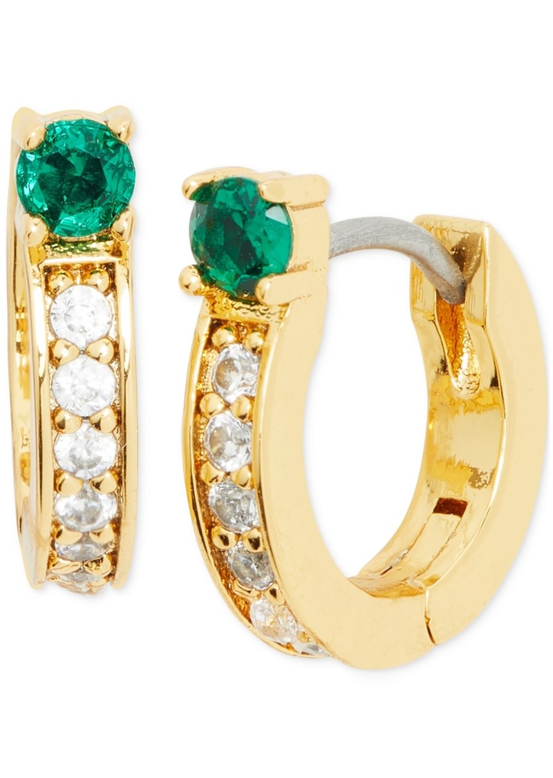 "Kate Spade New York Gold-Tone Extra-Small Mixed Crystal Huggie Hoop Earrings, 0.47"" - Emerald."