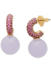 Kate Spade New York Gold-Tone Imitation Pearl Charm Pave Huggie Hoop Earrings - Coral