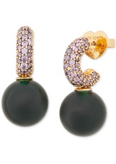 Kate Spade New York Gold-Tone Imitation Pearl Charm Pave Huggie Hoop Earrings - Green Mult