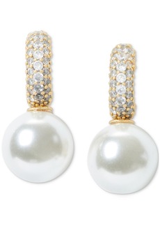 Kate Spade New York Gold-Tone Imitation Pearl Charm Pave Huggie Hoop Earrings - Cream/gold
