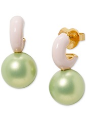 Kate Spade New York Gold-Tone Imitation Pearl Charm Pave Huggie Hoop Earrings - Green Mult