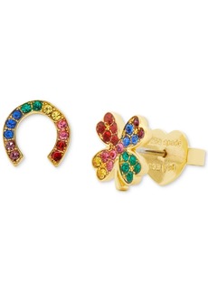 Kate Spade New York Gold-Tone Multicolor Pave Horseshoe & Clover Mismatch Stud Earrings - Multi