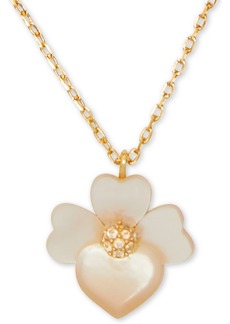 "Kate Spade New York Gold-Tone Pave Flower Pendant Necklace, 17"" + 3"" extender - Cream Multi/rose Gold"