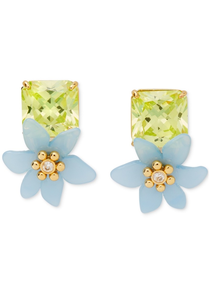 Kate Spade New York Gold-Tone Square Cubic Zirconia & Color Flower Statement Stud Earrings - Blue/multi