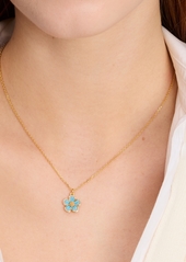 "Kate Spade New York Gold-Tone Stone Fleurette Pendant Necklace, 16"" + 3""' extender - Aqua"