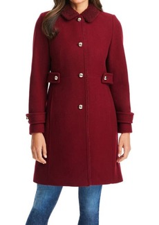 kate spade new york high pile fleece trim wool blend coat in Chai Red at Nordstrom