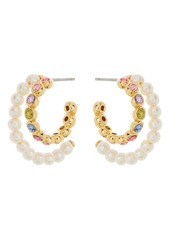 Kate Spade New York imitation pearl & colorful crystal double row hoop earrings in Cream Multi/Gold at Nordstrom Rack