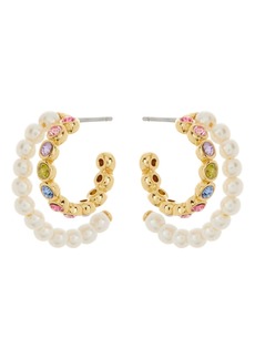 kate spade new york imitation pearl & colorful crystal double row hoop earrings in Cream Multi/Gold at Nordstrom Rack